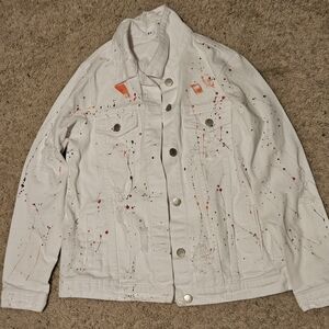 American Bazi White Artistic Splatter Jean Jacket